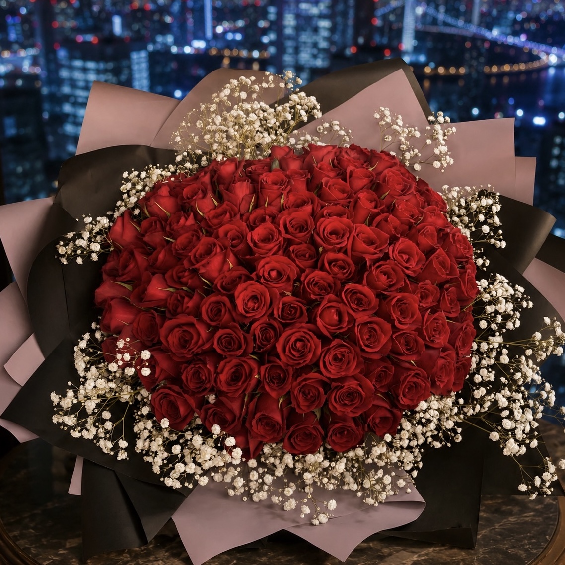 【プロポーズ】都内ホテルへバラの花束をお届け